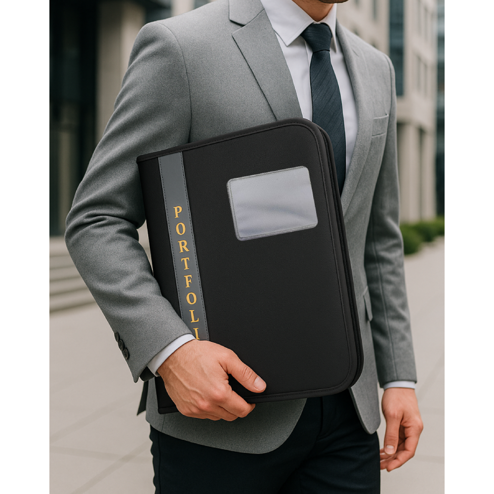 Silver PU Leather A4 File Folder - Image 5