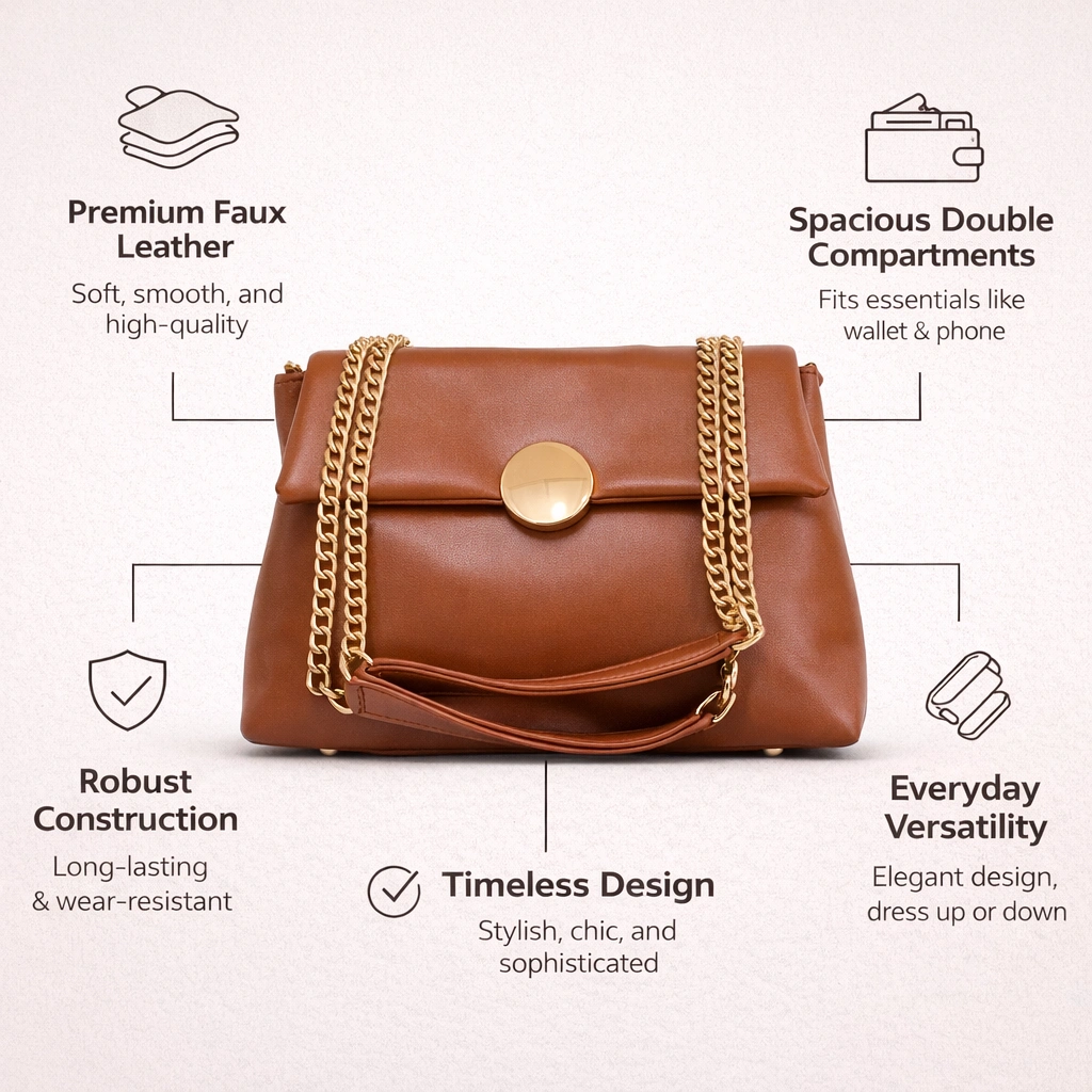 Luxury Women’s Caramel Sling Bag with Gold Chain Strap - Image 3