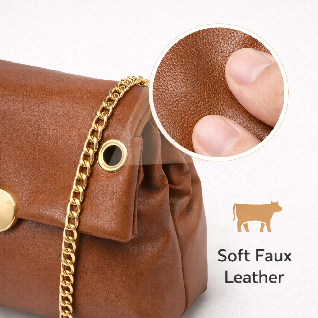 Luxury Women’s Caramel Sling Bag with Gold Chain Strap - Image 4