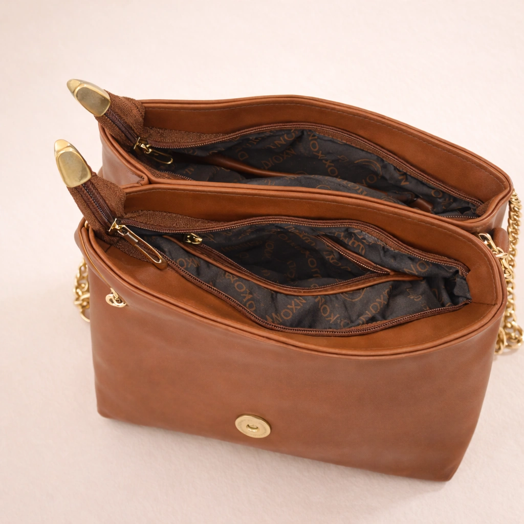 Luxury Women’s Caramel Sling Bag with Gold Chain Strap - Image 7