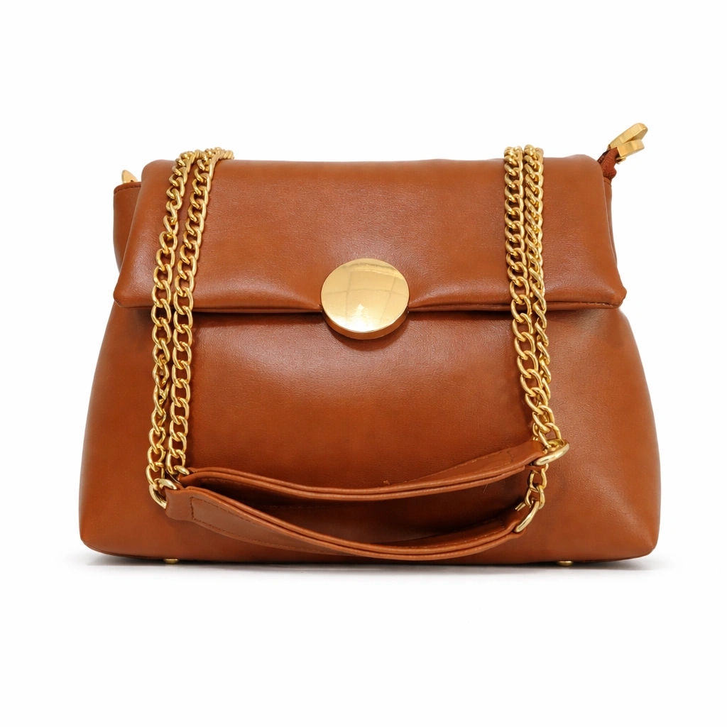 Luxury Women’s Caramel Sling Bag with Gold Chain Strap