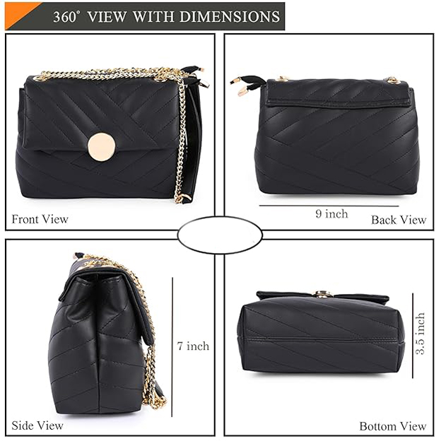 Black Quilted Crossbody Sling Bag With Gold Chain for Girls - Image 2