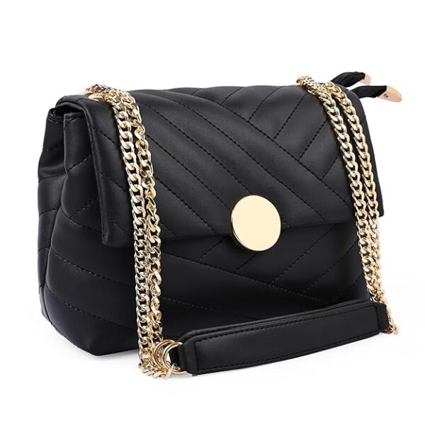 Black Quilted Crossbody Sling Bag With Gold Chain for Girls