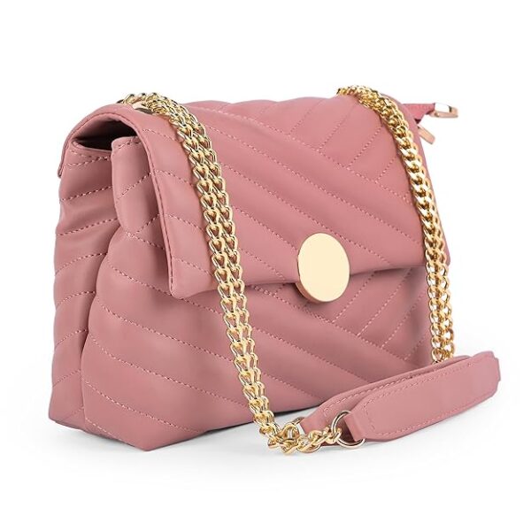Pink Quilted Crossbody Sling Bag With Gold Chain for Girls